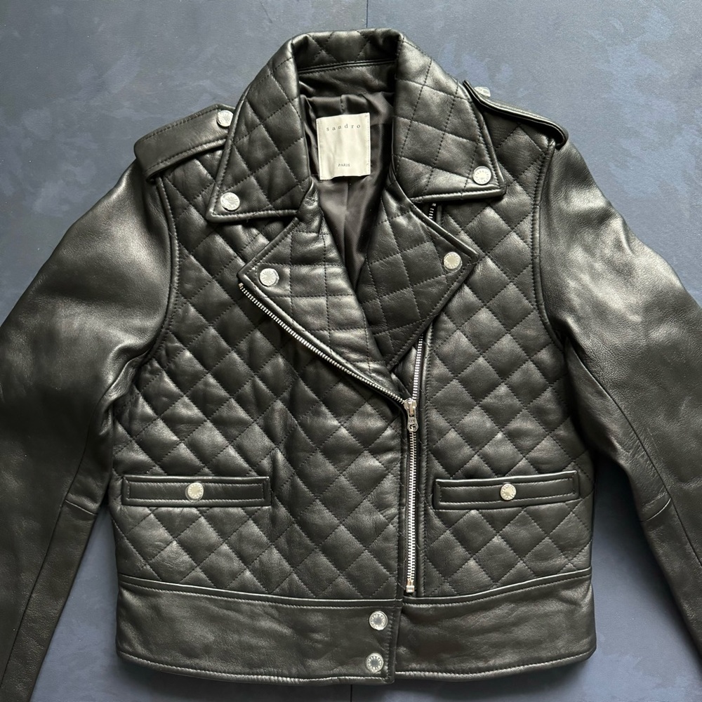 (NWT) Sandro - Ewan Leather Quilted Biker Jacket - Picture 3 of 12